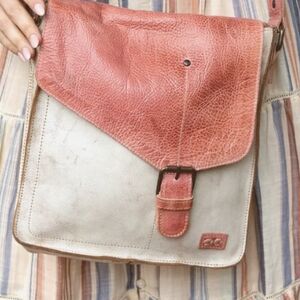 Bed Stu Red and Gray Crossbody Bag with Leather Flap
